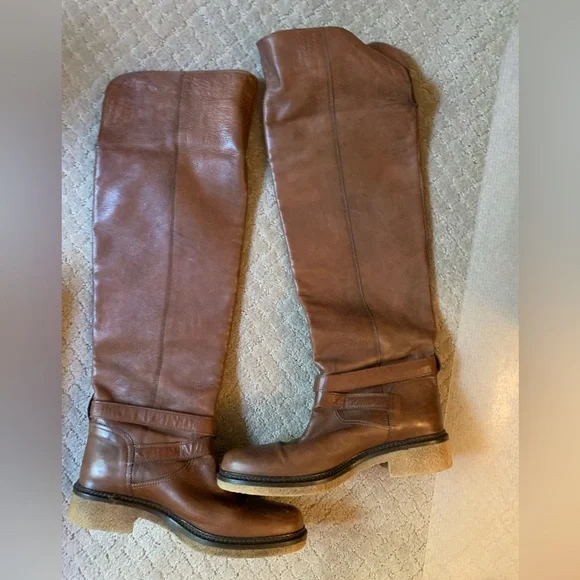Boemos Tall Italian Leather Riding Boots 8 38 Chestnut Brown - Picture 3 of 5
